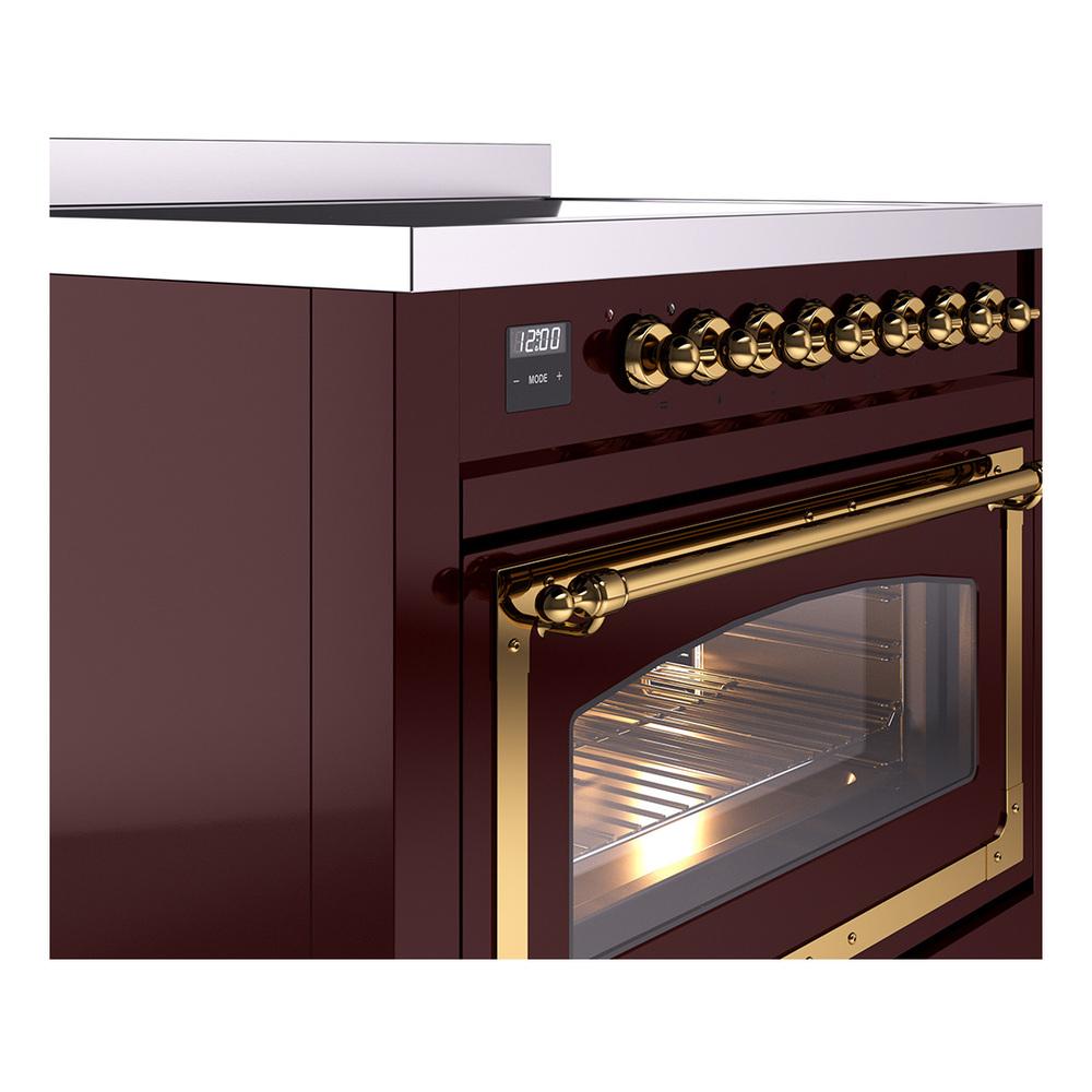 ILVE UNI366NMPBUG Nostalgie II Noblesse 36 inch Induction Range (Triple Glass Door, Burgundy, Brass)