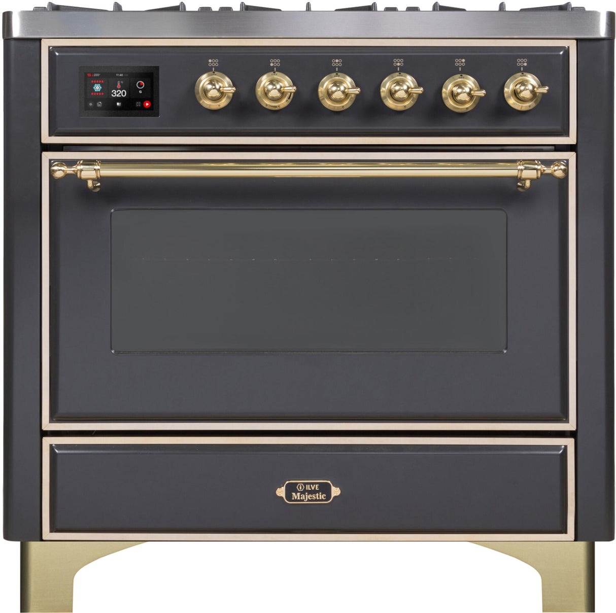 36" Majestic II Series Freestanding Dual Fuel Single Oven Range with 6 Sealed Burners, Triple Glass Cool Door, Convection Oven, TFT Oven Control Display and Child Lock in Matte Graphite