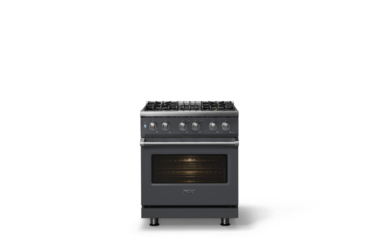 30"W. Dual Fuel Range (Finish: Cast Black, Trim: Polished Chrome, Fuel: Natural Gas)
