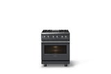 30"W. Dual Fuel Range (Finish: Cast Black, Trim: Polished Chrome, Fuel: Natural Gas)