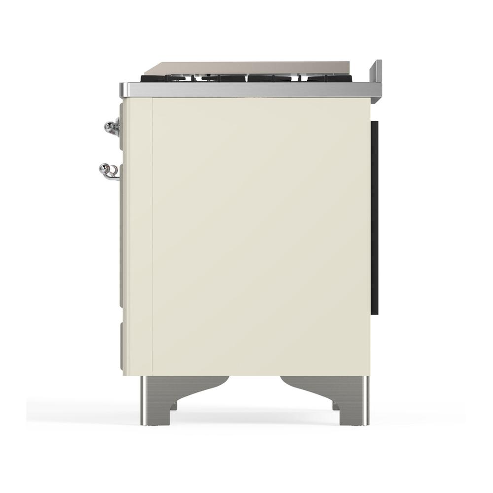 ILVE UM48FNR3AWCLP Majestic III 48 inch Dual Fuel Range with 8 Burners and Griddle, Dual Function Burner up to 25,000 BTU (Liquid Propane, Triple Glass Door, Antique White, Chrome)