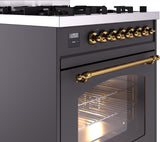 Nostalgie II 30 Inch Dual Fuel Natural Gas Freestanding Range in Matte Graphite with Brass Trim