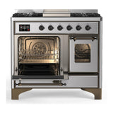 ILVE UMD40FNR3SSB Majestic III 40 inch Dual Fuel Range with 6 Burners and Griddle, Dual Function Burner up to 25,000 BTU (Natural Gas, Triple Glass Door, Stainless Steel, Burnished)