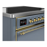 ILVE UMIB36QNR3BGG Majestic III 36 inch Induction Range with 6 Elements, 3.5 cu. ft. Total Oven Capacity (Solid Door, Blue Grey, Brass)