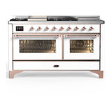 ILVE UM60FSNR3WHP Majestic III 60 inch Dual Fuel Range with 7 Burners, Griddle and French Top, Dual Function Burner with up to 25,000 BTU (Natural Gas, Triple Glass Door, White, Copper)