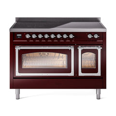 ILVE UNI486NMPBUC Nostalgie II Noblesse 48 inch Induction Range (Triple Glass Door, Burgundy, Chrome)