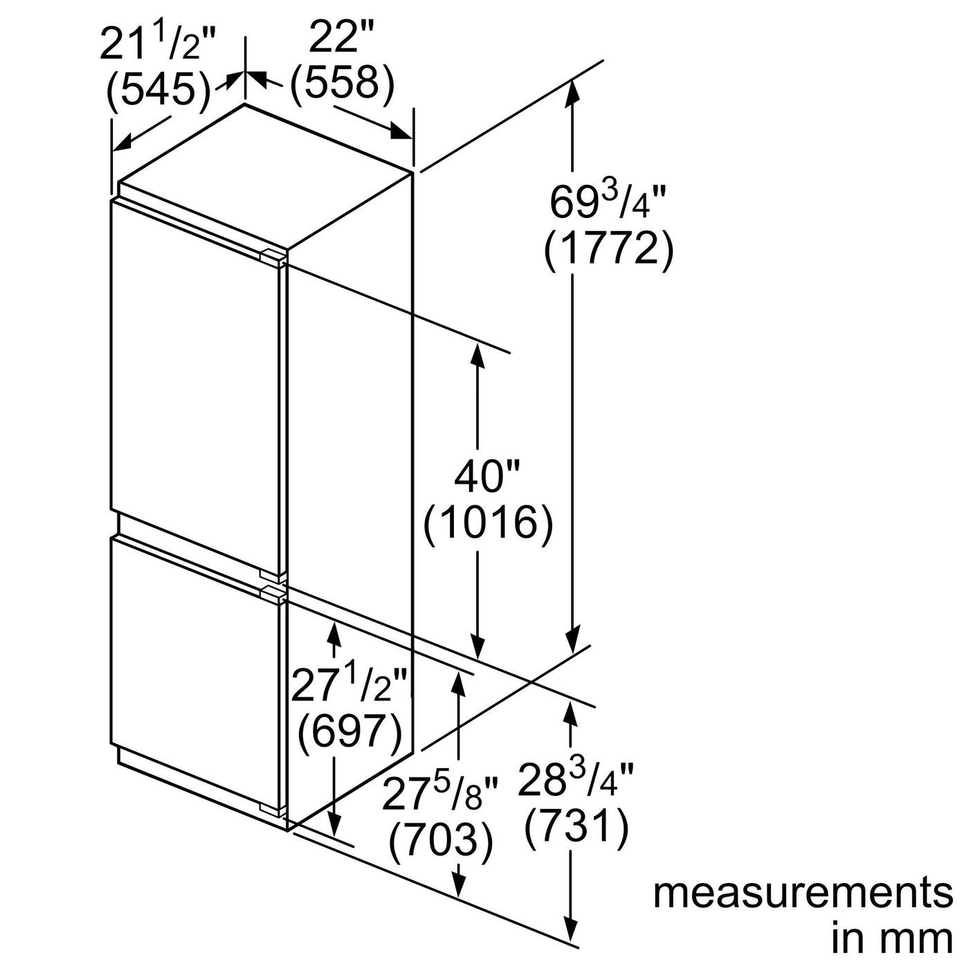 800 Series Built-in Bottom Freezer Refrigerator Softclose® Flat Hinge