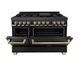 ZLINE Autograph Edition 48" 6.0 cu. ft. Dual Fuel Range with Gas Stove and Electric Oven in Black Stainless Steel with Accents (RABZ-48) [Color: Champagne Bronze]