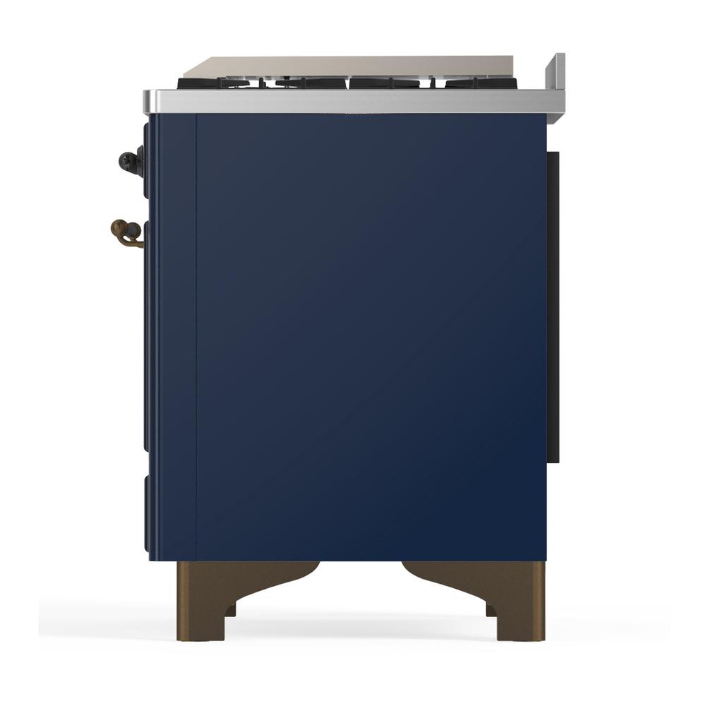 ILVE UMD40FNR3MBBLP Majestic III 40 inch Dual Fuel Range with 6 Burners and Griddle, Dual Function Burner up to 25,000 BTU (Liquid Propane, Triple Glass Door, Midnight Blue, Burnished)