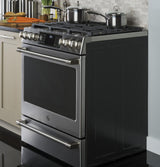 GE Cafe™ Series 30" Slide-In Front Control Dual-Fuel Range with Warming Drawer