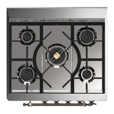 ILVE UM30QNR3WHB Majestic III 30 inch Dual Fuel Range with 5 Black Brass Burners, Dual Function Burner up to 25,000 BTU (Natural Gas, Solid Door, White, Burnished)