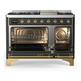 ILVE UM48FNR3MGGLP Majestic III 48 inch Dual Fuel Range with 8 Burners and Griddle, Dual Function Burner up to 25,000 BTU (Liquid Propane, Triple Glass Door, Graphite Matte, Brass)
