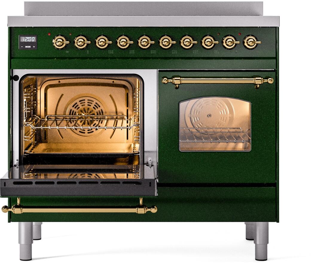 Nostalgie II 40 Inch Electric Freestanding Range in Emerald Green with Brass Trim