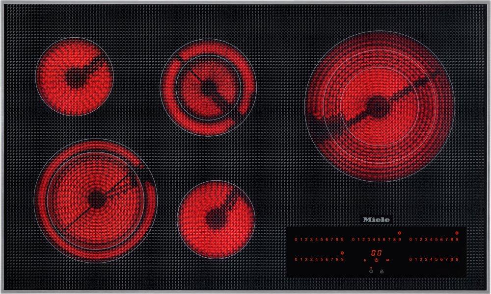 KM 5860 240V Stainless steel - 36-inch electric cooktop, operated with its own controls with direct selection plus including timer for maximum user convenience.
