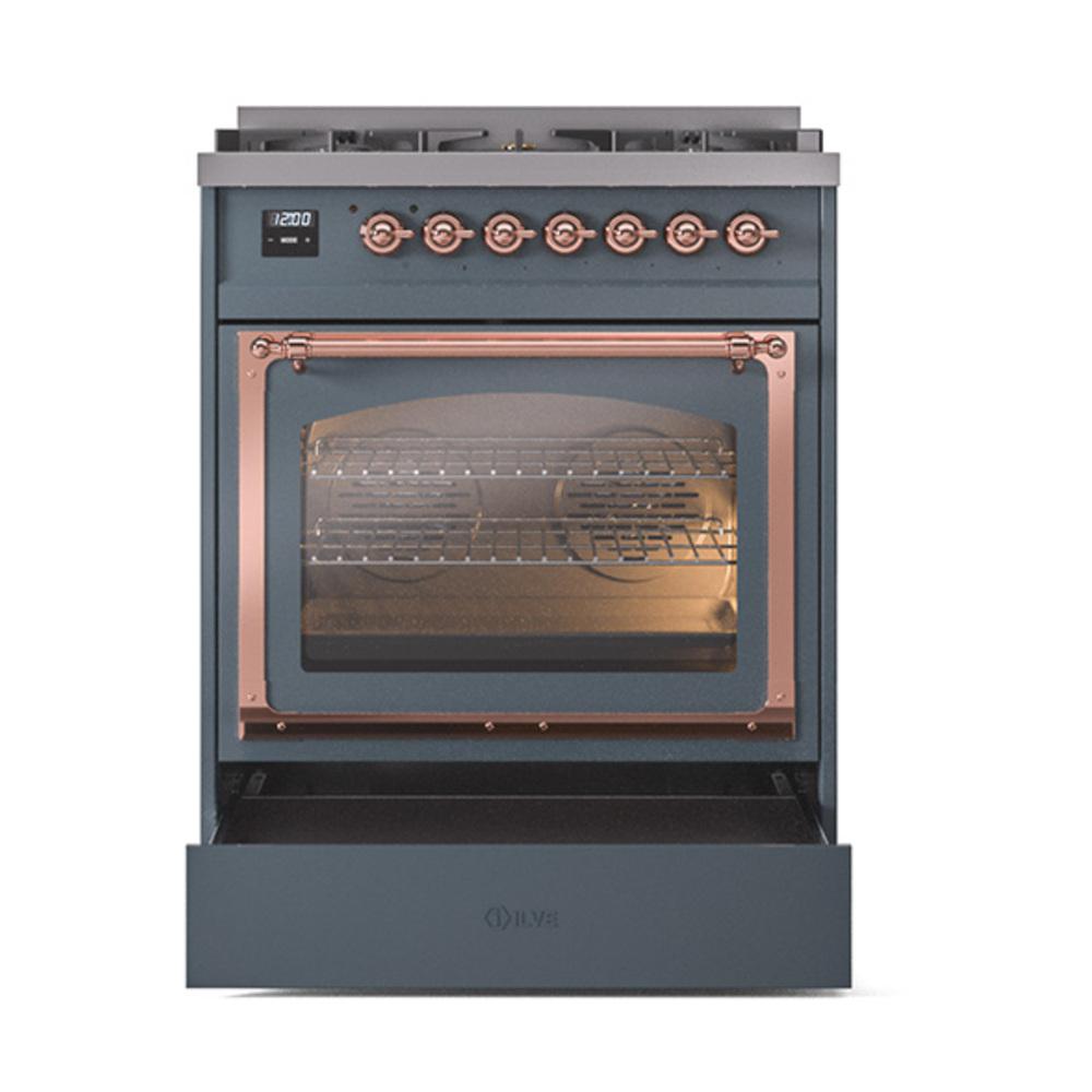ILVE UN30NMPBGPLP Nostalgie II Noblesse 30 inch Dual Fuel Range (Liquid Propane, Triple Glass Door, Blue Grey, Copper)