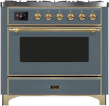 Majestic II 36 Inch Dual Fuel Liquid Propane Freestanding Range in Blue Grey with Brass Trim