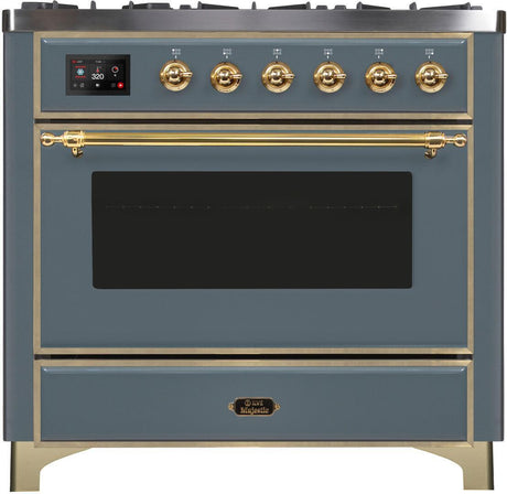 Majestic II 36 Inch Dual Fuel Liquid Propane Freestanding Range in Blue Grey with Brass Trim