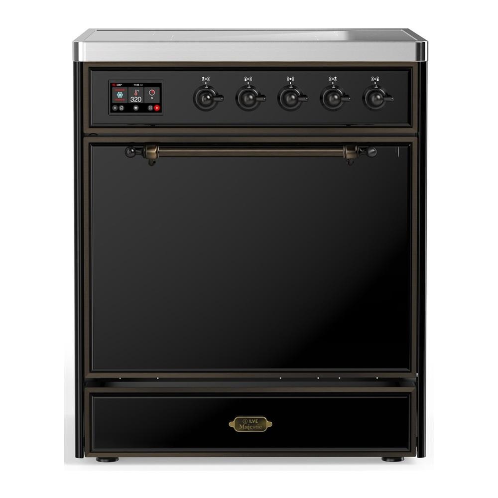 ILVE UMIB30QNR3BKB Majestic III 30 inch Induction Range with 4 Elements, 4 cu. ft. Oven Capacity (Solid Door, Glossy Black, Burnished)