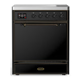 ILVE UMIB30QNR3BKB Majestic III 30 inch Induction Range with 4 Elements, 4 cu. ft. Oven Capacity (Solid Door, Glossy Black, Burnished)