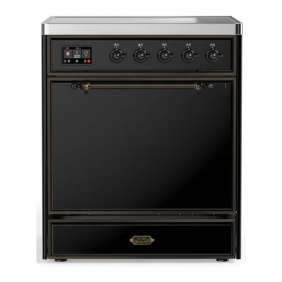 ILVE UMIB30QNR3BKB Majestic III 30 inch Induction Range with 4 Elements, 4 cu. ft. Oven Capacity (Solid Door, Glossy Black, Burnished)