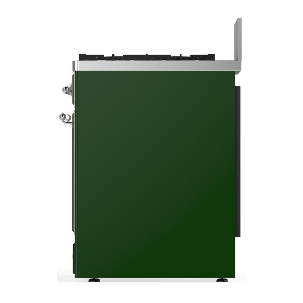 ILVE UM30NR3EGC Majestic III 30 inch Dual Fuel Range with 5 Black Brass Burners, Dual Function Burner up to 25,000 BTU (Natural Gas, Triple Glass Door, Emerald Green, Chrome)