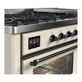ILVE UM60FNR3AWBLP Majestic III 60 inch Dual Fuel Range with 9 Burners and Griddle, Dual Function Burner up to 25,000 BTU (Liquid Propane, Triple Glass Door, Antique White, Burnished)