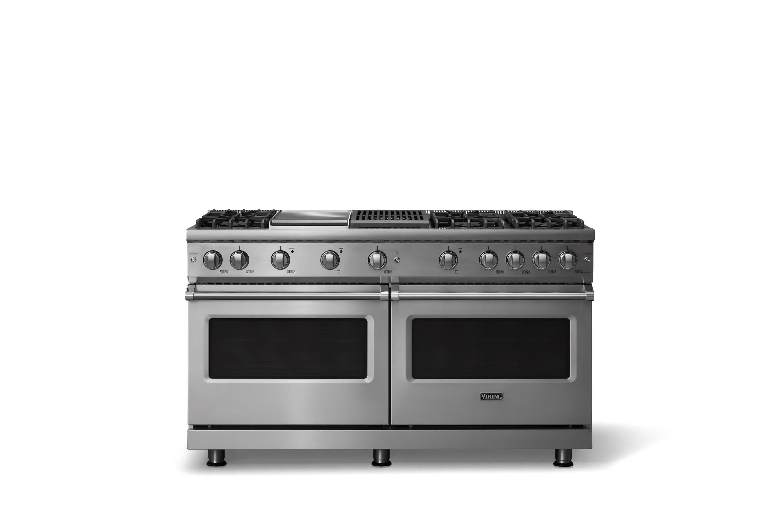 60"W. Sealed Burner Gas Range (Finish: Stainless Steel, Trim: Polished Chrome, Fuel: Natural Gas)