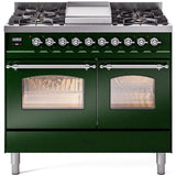 Nostalgie II 40 Inch Dual Fuel Natural Gas Freestanding Range in Emerald Green with Chrome Trim