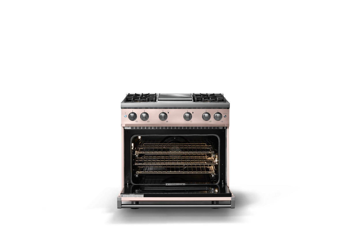 36"W. Sealed Burner Gas Range (Burner: 4g, Finish: Blush, Trim: Polished Chrome, Fuel: Natural Gas)