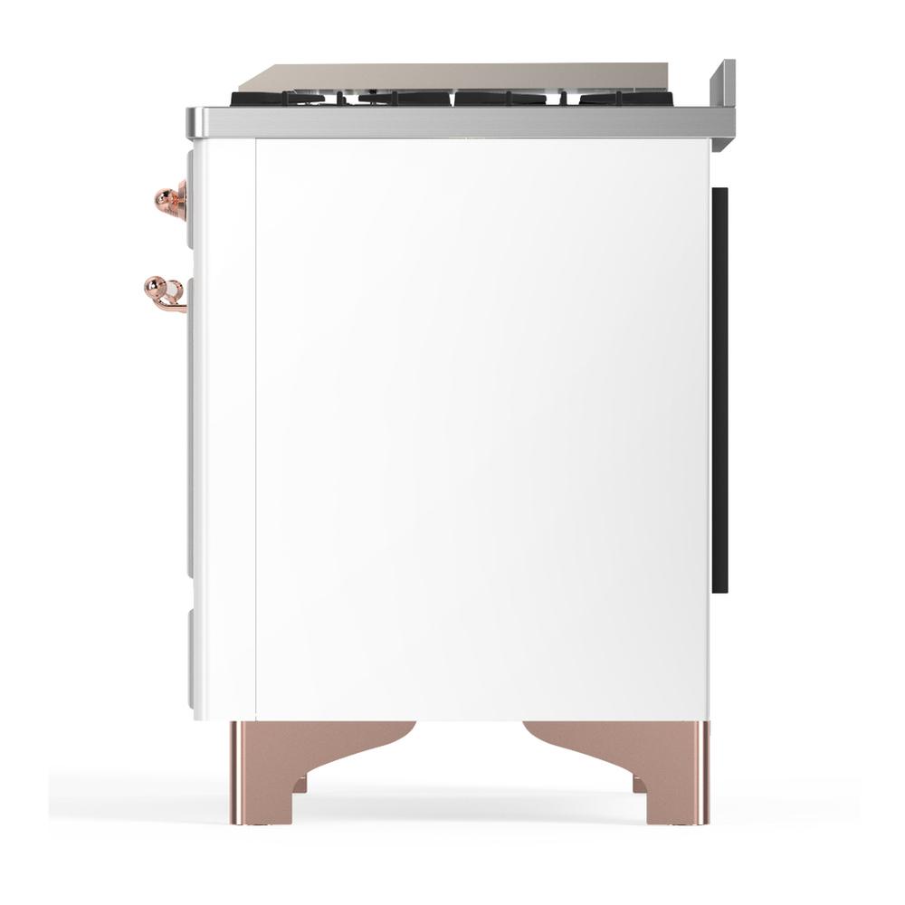 ILVE UM60FSQNR3WHP Majestic III 60 inch Dual Fuel Range with 7 Burners, Griddle and French Top, Dual Function Burner with up to 25,000 BTU (Natural Gas, Solid Door, White, Copper)