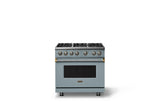 36"W. Sealed Burner Gas Range (Burner: 6b, Finish: November Sky, Trim: Brushed Brass, Fuel: Propane)