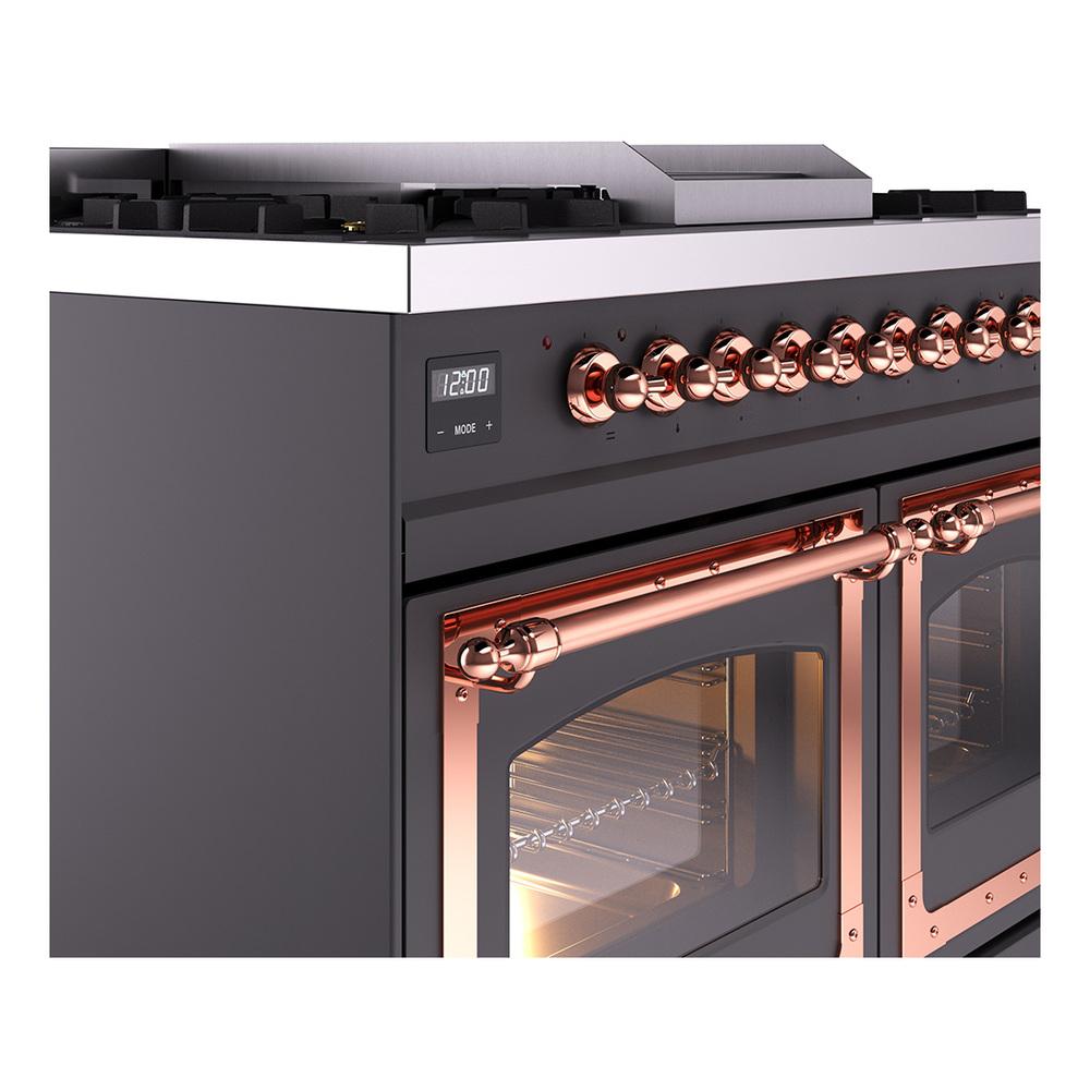 ILVE UND40FNMPMGPLP Nostalgie II Noblesse 40 inch Dual Fuel Range (Liquid Propane, Triple Glass Door, Graphite Matte, Copper)