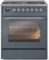 Nostalgie II 30 Inch Dual Fuel Liquid Propane Freestanding Range in Blue Grey with Chrome Trim