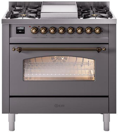 Nostalgie II 36 Inch Dual Fuel Liquid Propane Freestanding Range in Matte Graphite with Bronze Trim