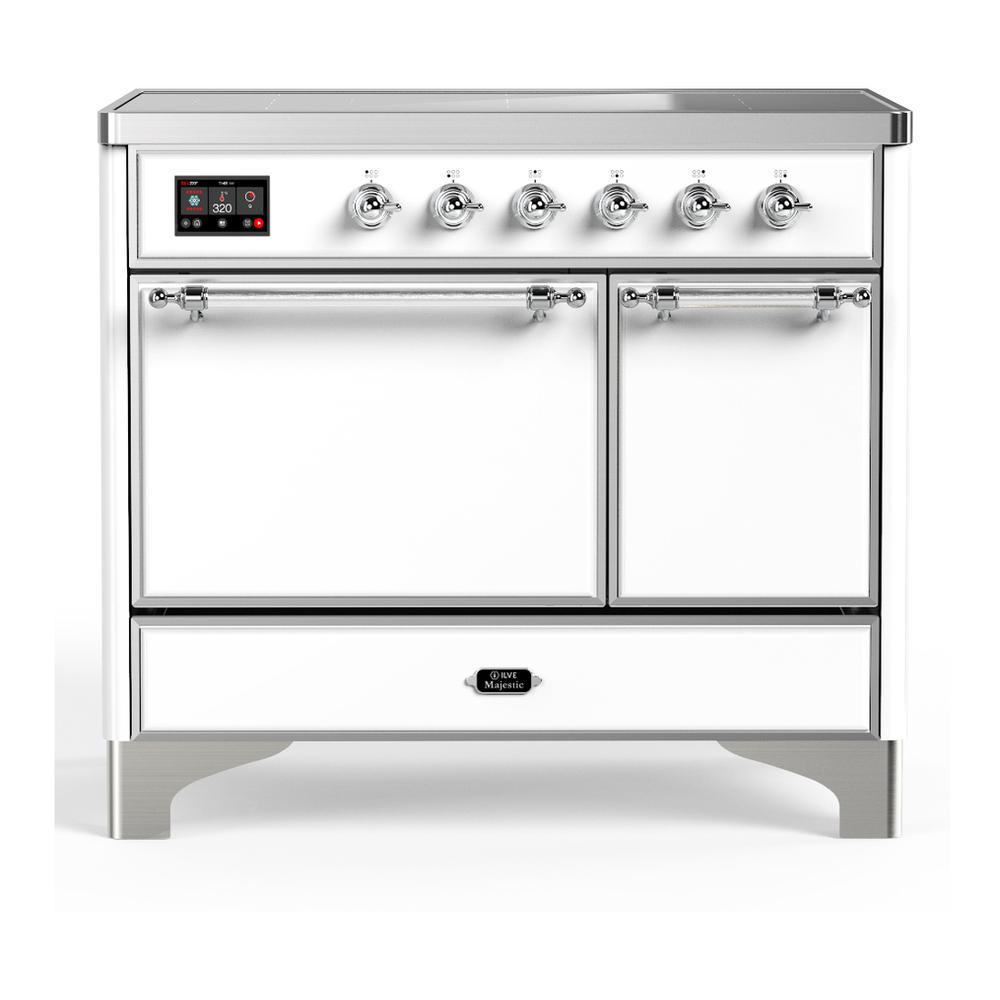 ILVE UMDIB40QNR3WHC Majestic III 40 inch Induction Range with 6 Elements, 3.82 cu. ft. Total Oven Capacity (Solid Door, White, Chrome)