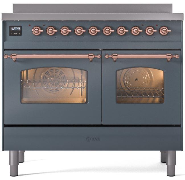 Nostalgie II 40 Inch Electric Freestanding Range in Blue Grey with Copper Trim