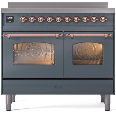 Nostalgie II 40 Inch Electric Freestanding Range in Blue Grey with Copper Trim