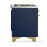 ILVE UM48FNR3MBGLP Majestic III 48 inch Dual Fuel Range with 8 Burners and Griddle, Dual Function Burner up to 25,000 BTU (Liquid Propane, Triple Glass Door, Midnight Blue, Brass)