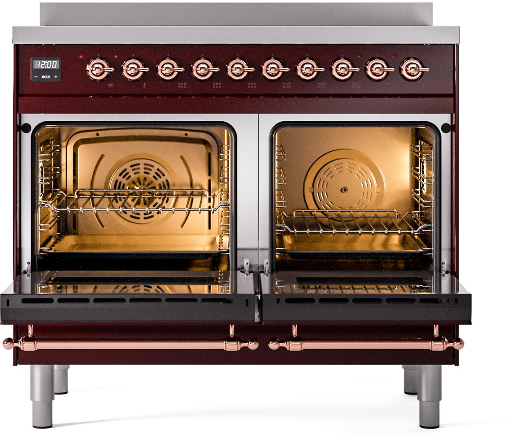 Nostalgie II 40 Inch Electric Freestanding Range in Burgundy with Copper Trim