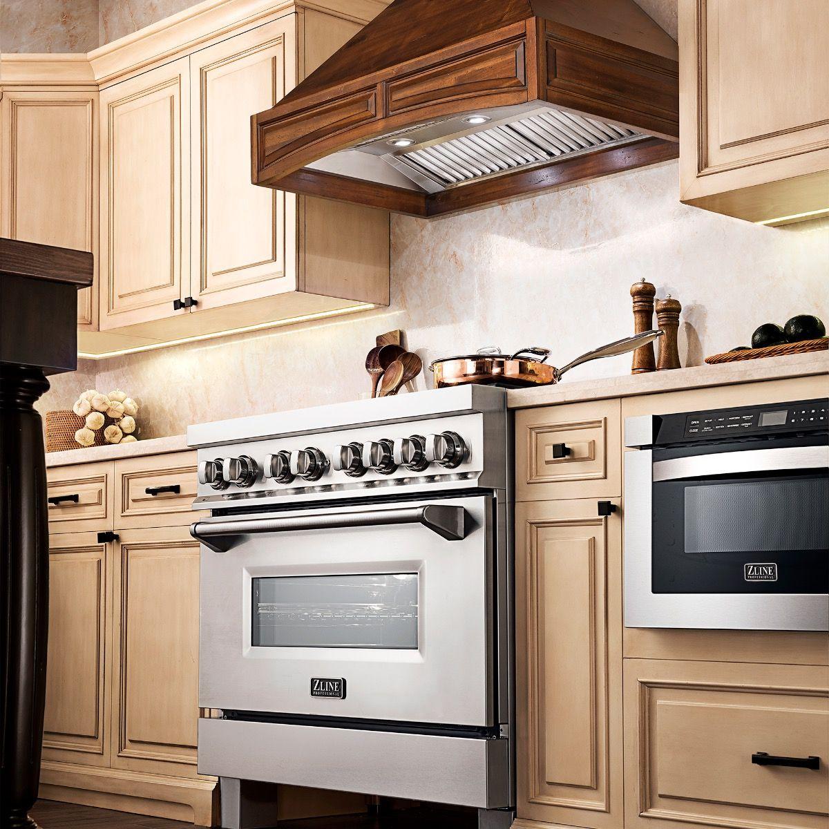 ZLINE 36 in. Wooden Wall Mount Range Hood in Walnut - Includes Remote Motor