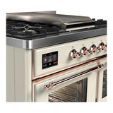 ILVE UMD40FNR3AWP Majestic III 40 inch Dual Fuel Range with 6 Burners and Griddle, Dual Function Burner up to 25,000 BTU (Natural Gas, Triple Glass Door, Antique White, Copper)