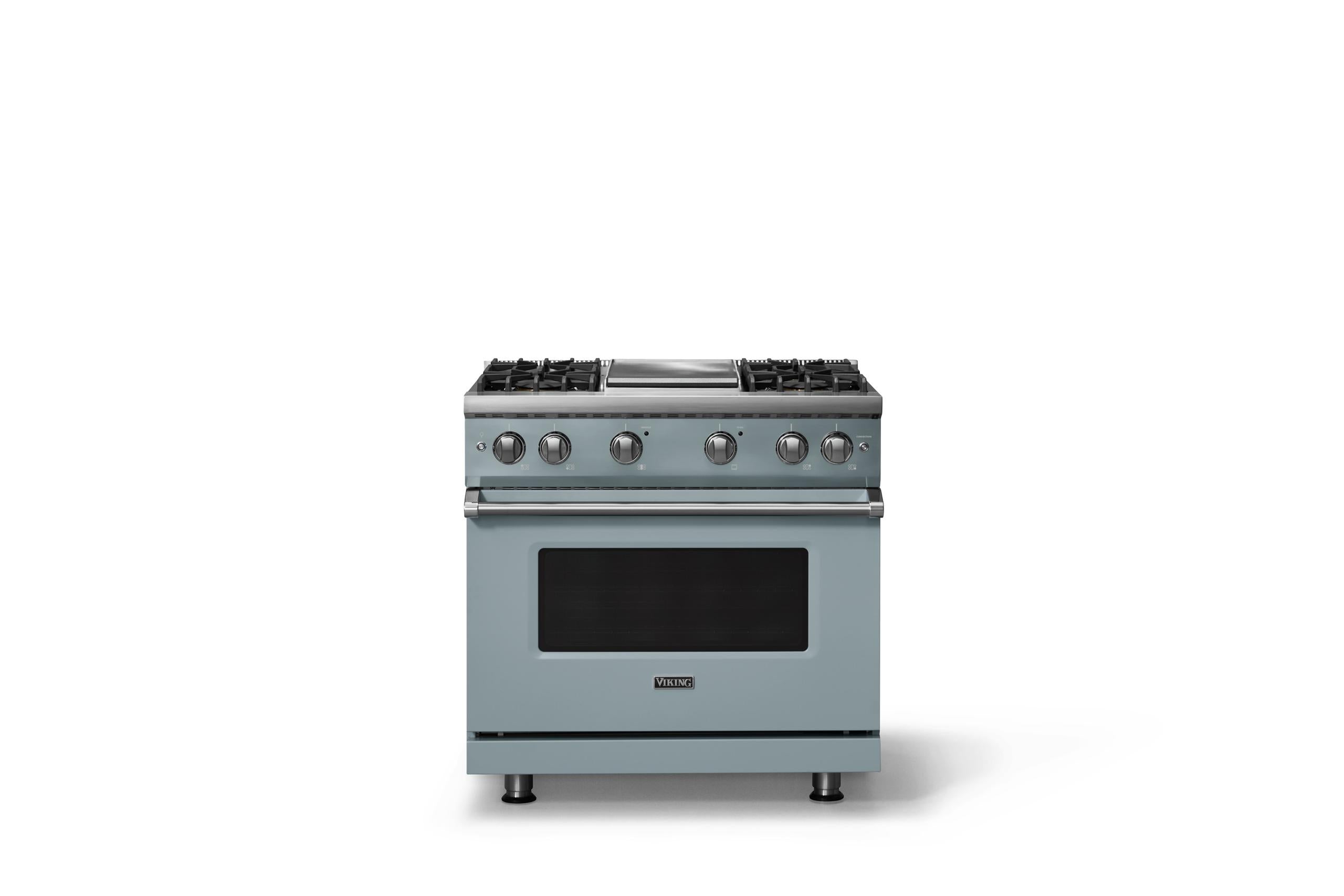 36"W. Sealed Burner Gas Range (Burner: 4g, Finish: November Sky, Trim: Polished Chrome, Fuel: Natural Gas)