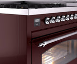 Nostalgie II 48 Inch Dual Fuel Natural Gas Freestanding Range in Burgundy with Chrome Trim