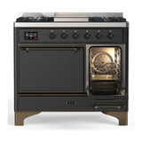 ILVE UMD40FQNR3MGB Majestic III 40 inch Dual Fuel Range with 6 Burners and Griddle, Dual Function Burner up to 25,000 BTU (Natural Gas, Solid Door, Graphite Matte, Burnished)