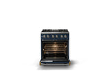 30"W. Dual Fuel Range (Finish: Slate Blue, Trim: Brushed Brass, Fuel: Propane)
