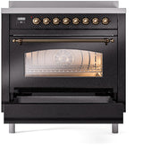 Nostalgie II 36 Inch Electric Freestanding Range in Glossy Black with Bronze Trim