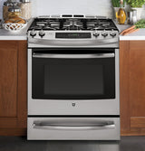 GE Profile™ Series 30" Dual Fuel Slide-In Front Control Range with Warming Drawer