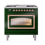 ILVE UN36FNMPEGP Nostalgie II Noblesse 36 inch Dual Fuel Range (Natural Gas, Triple Glass Door, Emerald Green, Copper)