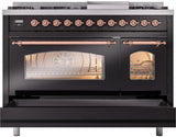 Nostalgie II 48 Inch Dual Fuel Liquid Propane Freestanding Range in Glossy Black with Copper Trim