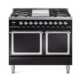 ILVE UND40FQNMPBKCLP Nostalgie II Noblesse 40 inch Dual Fuel Range (Liquid Propane, Solid Door, Glossy Black, Chrome)